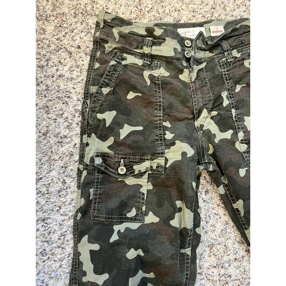 ANTHROPOLOGIE CAMO Green THE WANDERER CARGO PANTS WOMENS SZ 27 Cotton Blend - Picture 2 of 7